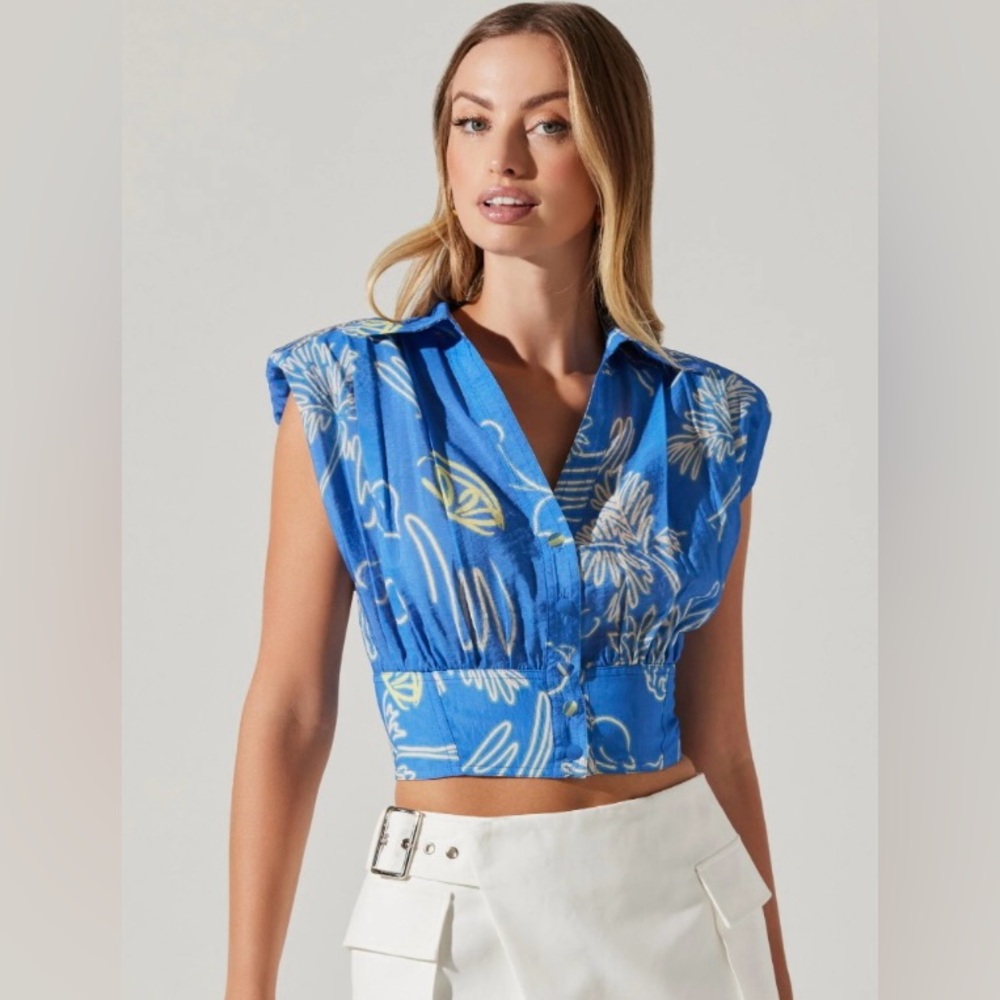 ASTR The Label Pismo Collared Crop Top - M